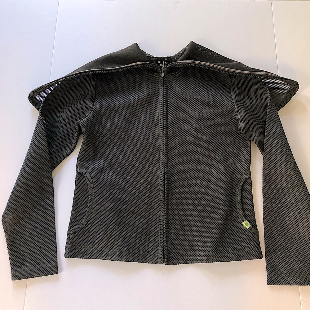 Unusual rare nylon hoodie by Alex Goes connecting zippers, 2 front pockets sz S